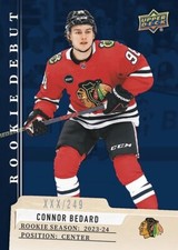 Connor Bedard 2023-24 Upper Deck Rookie Debut Blue Parallel SP RC Card #/249