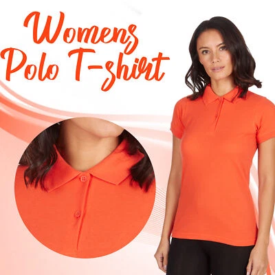 Womens Short Sleeved Polo T-Shirt Fitted 100% Cotton Plain Casual XS S M L XL UK - Image 1 of 4