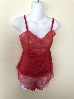 Conjunto Corto Camisola Roja J.C. Penney Vintage 80’s 90’s Lencería de Encaje Talla 8-10 Nuevo sin Etiquetas Foto 1 de 4