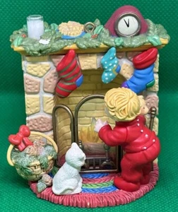 Vintage Agc Inc Christmas Fireplace With Cat & Boy Ornament Holiday Decor 3” - Picture 1 of 3