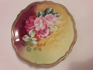 Antique O & EG Royal Austria Signed Red Rose Porcelain 24K Plate American Beauty - Picture 1 of 3