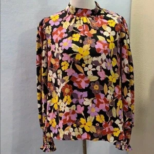 Bohemian Garden High Neck Pleated Blouse - X-Small - Picture 1 of 10