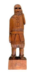 Older Vintage Primitive Folk Art Hand Carved Man Statue, Unsigned - 13" Tall - Picture 1 of 10