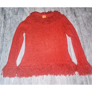 Suéter Hearts of Palm Rojo Borde de Flecos Difuso Manga Larga Cuello Redondo Y2K Mediano - Imagen 1 de 8