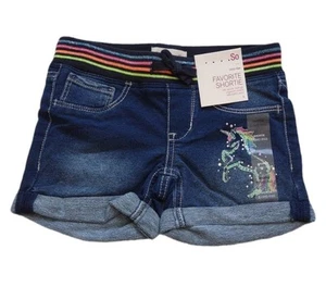 So Girls Favorite Shortie Size 6 Mid Rise Rib Waist Indigo Knit Short Denim - Picture 1 of 5