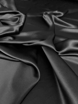 Coal Black Silk Charmeuse – 55.5" wide – Liquid Drape - Image 1 of 4