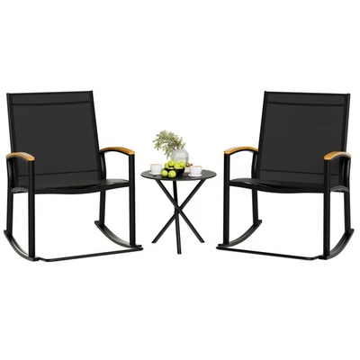 3 Piece Outdoor Rocking Bistro Set, Textilene Fabric Small Patio Furniture Se... - Image 1 of 4