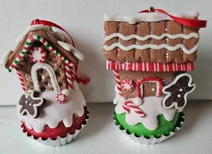 Kurt Adler Weihnachten Lebkuchenhaus Cupcake Ornamente 2er Set - Bild 1 von 10