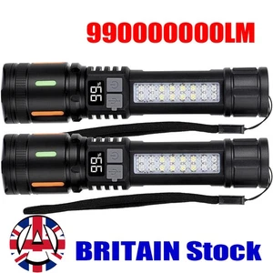 2 x 990000000LM LED Powerful Rechargeable Torch Zoomable Super Bright Flashlight - Picture 1 of 10