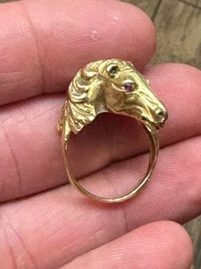 Antique 14K Gold Equestrian Horse Head Ring with Ruby Eyes Size 7 AMAZING DETAIL - Picture 1 of 10