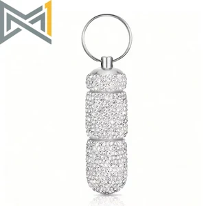 Bling Keychain Pill Box 2 Compartments Small Travel Pill Case Organizer Crystal  - Bild 1 von 16