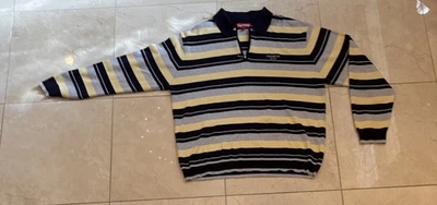 Pullover Supreme Para Hombre Mediano Rayas Cuarto Cremallera Azul Marino, Gris y Amarillo Foto 1 de 4