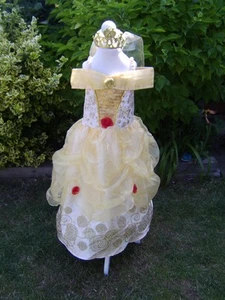 DISNEY BELLE DRESSING UP OUTFIT COSTUME + TIARA VEIL HOOPED SKIRT AGE 6 - 7 YRS - Picture 1 of 6