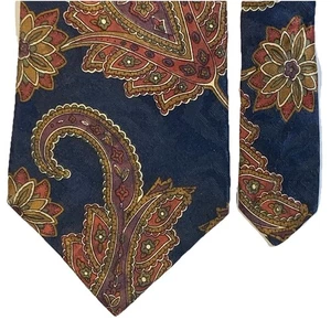 Strathmore Herrenkrawatte 100 % Jacquard Seide rot/gold Paisley auf blau/schwarz 4 x 57 "EUC - Bild 1 von 9