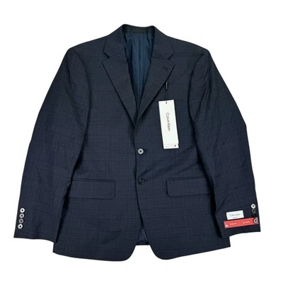 Костюм Calvin Klein мужской X приталенный шерстяная смесь эластичный клетчатый куртка темно-синий 40S - Изображение 1 из 4