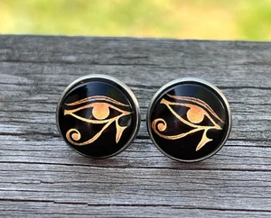 Damen Herren Schwarz Ägyptisches Auge des Horus Ohrstecker Schmuck - Bild 1 von 9