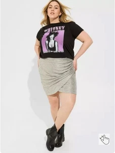 Torrid Mini Folie Strick Tulpe Rock Silber Elastische Taille Party Größe 2X Neu Laune - Bild 1 von 6