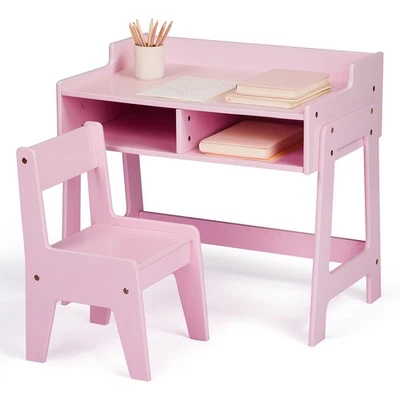 Juego de mesa y silla para niños pequeños Juego de escritorio y silla de madera para niños 24,6" L x 15,7" W x 23,2" H Foto 1 de 3