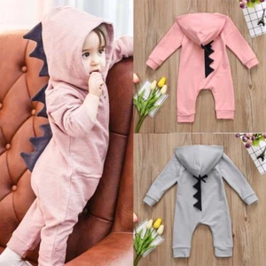 Newborn Baby Boy Girl Dinosaur Costume Hoodies Romper Bodysuit Playsuit Clothes - Picture 1 of 17