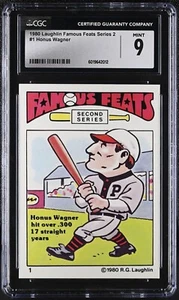 1980 Laughlin Famous Feats #1 Honus Wagner Pittsburgh Pirates - CGC 9 Mint - Picture 1 of 2