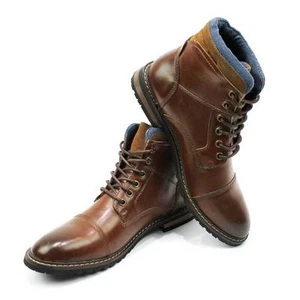 Brown Boot Ankle Cap Toe Derby Modern Lace Up Round Toe By AZAR MAN - Picture 1 of 5