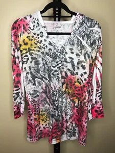 Style & Co Sport XL White Bling Polyester Rayon 22” Pit To Pit 29” Top - Hem Y2K - Picture 1 of 9