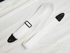 LM White nylon plain electric/acoustic GUITAR STRAP with leather ends NEW