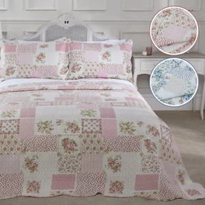Cotswold Floral Patchwork Quilted Throw Bedspread & Pillowshams Throwover Blue - Picture 1 of 33