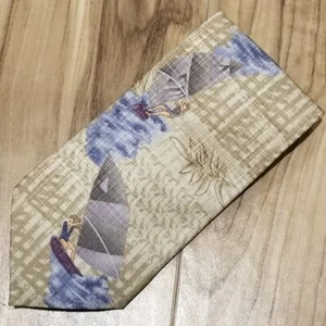 Vintage Tango Seidenkrawatte Herren beige tropisch Windsurfen Insel Druck maritim - Bild 1 von 7