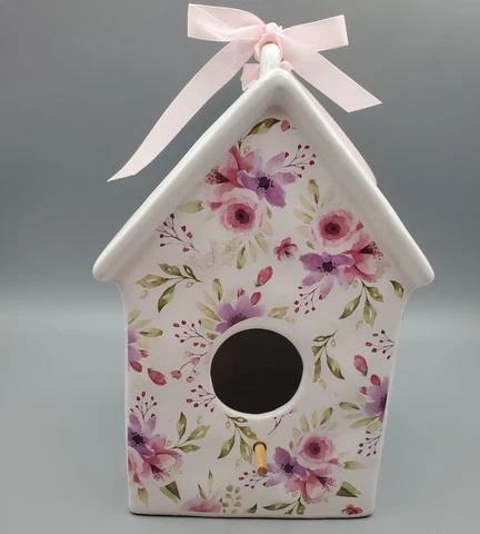 PINK SPRINGTIME FLORAL CERAMIC BIRDHOUSE Cover