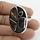 Natural Smoky Quartz Cocktail Ethnic Ring Size Q 925 Silver For Women M27