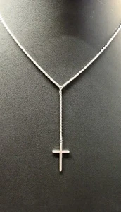 925 Sterling Silber Lariat Halskette ~ Kreuz 15x26x1,5 mm ~ 6,2 g ~ Halskette 16 Zoll - Bild 1 von 5