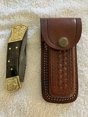 Bestbuy Damascus 7. Faca de bolso dobrável 5 polegadas lâmina 3 polegadas pau-rosa/latão estojo - Imagem 1 de 4