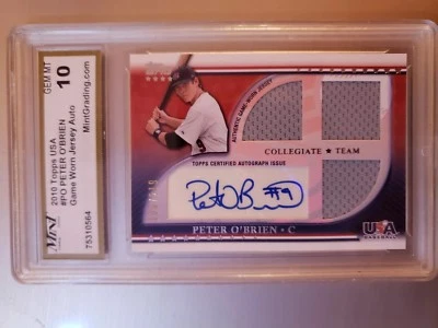 2010 TOPPS USA PETER O'BRIEN JERSEY AUTO GEM MT 10 #'D 106/219. BEAUTIFUL CARD - Image 1 of 4