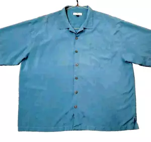 Camisa Tommy Bahama Seda Bordada Azul Palmeras Manga Corta Hawaiana Talla 2XL - Imagen 1 de 7