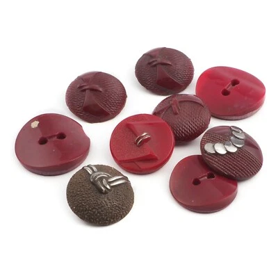 Lot (9) Czech 1920's vintage large geometric round dark red brown glass buttons - Image 1 of 2