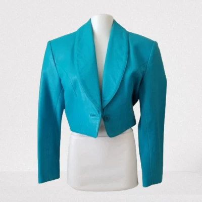 Chaqueta de cuero North Beach vintage con cuello de solapa y cierre de botones - talla 3/4 Foto 1 de 4