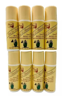 8 alvera aloe & almonds all natural roll-on deodorant 3oz ea travel size exp '26 - Image 1 of 3