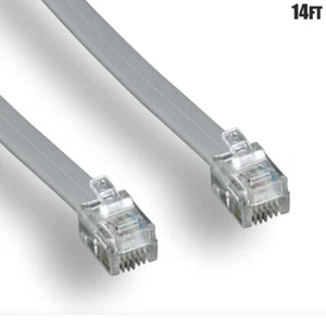 14FT RJ12 6P6C Telephone Phone Line Cord Cable Wire Straight Flat Silver - Picture 1 of 1