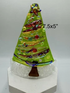 Hand Blown Textured Art Glass Christmas Tree Shaped Candle Holder Decorative - Picture 1 of 9