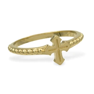 925 ECHT SILBER VERGOLDET *** Ring Kreuz Kugelring Größenauswahl - Picture 1 of 2