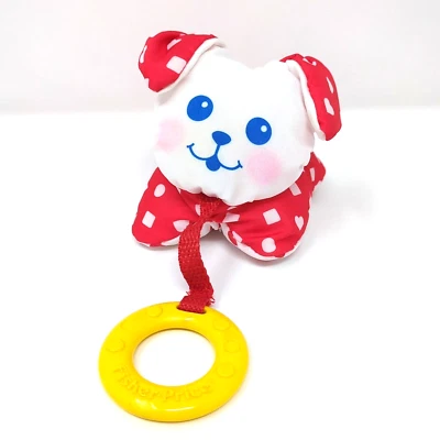 Juguete de cuna de bebé vintage 1990 Fisher Price rojo blanco cachorro perro mordedor sonajero Foto 1 de 4