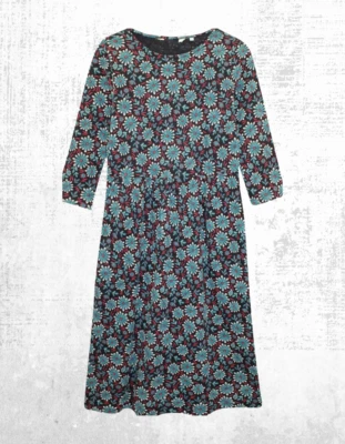 Women’s Seasalt Jersey Dress ¾ Sleeve Sea Cotton Midi Onyx Petal Crew Neck - Image 1 of 4