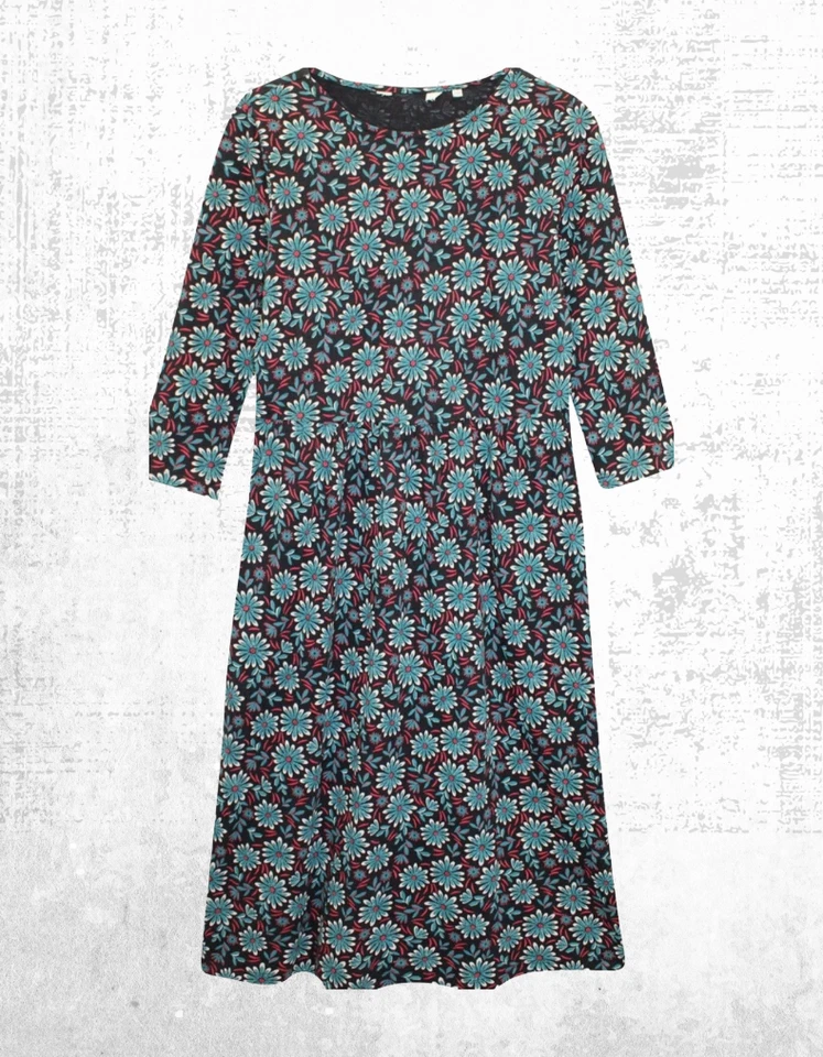 Women’s Seasalt Jersey Dress ¾ Sleeve Sea Cotton Midi Onyx Petal Crew Neck - Image 1 of 4