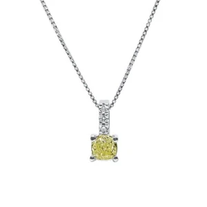 0,27 kt ausgefallenes hellgelbes Diamant-Halskette Kissenschliff natürliches 18 K Weißgold - Bild 1 von 4