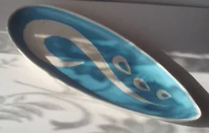 1960s Unique Studio Pottery Trinket Tray Dish 1967 Vintage/Retro Blue/White 12" - Picture 1 of 7