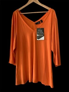 Attitudes by Renee Plus Size 3X Orange Liquid Knit Tunic Top Pockets V-Neck - Picture 1 of 7