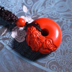 Cinnabar Pixiu Pendant Necklace Men Natural Jewelry Red Talismans Vintage - Picture 1 of 5