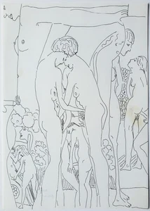 Zeichnung Federzeichnung Tinte Menschen Akt Erotik Frauen Edvard Frank Nachlass - Picture 1 of 9