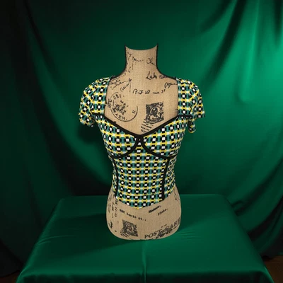 CHOCLATE S Mod Disco Recortado Top Sweetheart Años 70 Retro Pin Up Check Bustier Foto 1 de 4